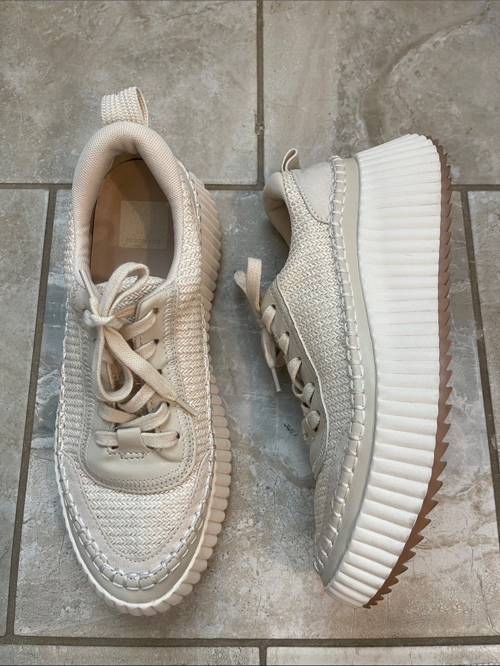 Dolce Vita Dannis Sneakers Woven Raffia Trim Platform 8